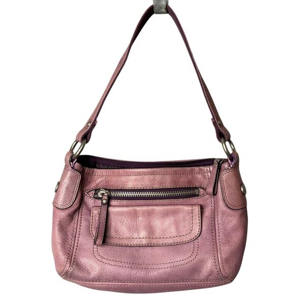 Fossil Shoulder Bag Purse Vintage Y2K Style Purple Leather Silver Hardware 11x8 - Picture 1 of 9